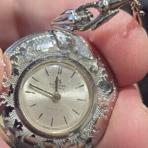 Vintage Bucherer 17 Jewel Swiss Mechanical Pendant w/ Chain
